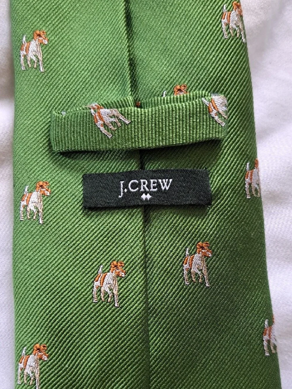 J. Crew 100% Silk‎ Tie with Embroidered Terrier Dog Motif